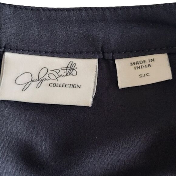 Jacklyn Smith Small Slate Blue Blouse Beaded Shoulders Button Shirred Front Glam - Picture 2 of 11